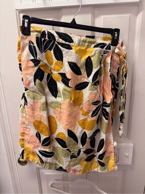 Rachel Zoe 100% linen floral side tie skirt size large